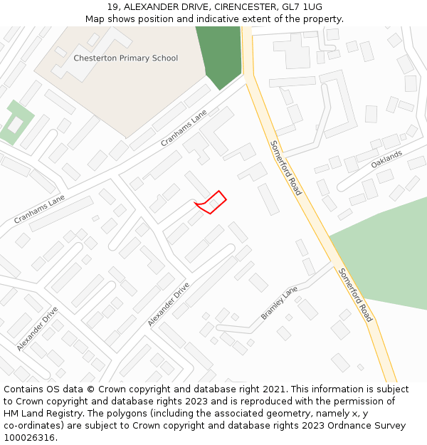 19, ALEXANDER DRIVE, CIRENCESTER, GL7 1UG: Location map and indicative extent of plot