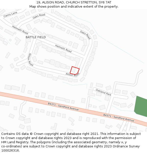 19, ALISON ROAD, CHURCH STRETTON, SY6 7AT: Location map and indicative extent of plot