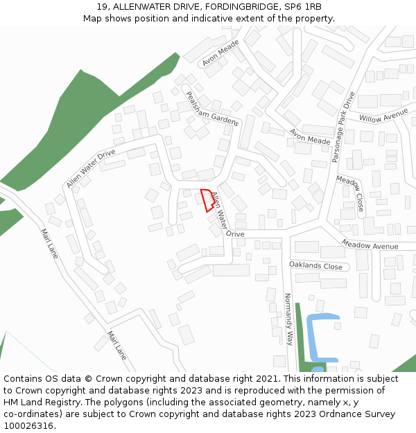 19, ALLENWATER DRIVE, FORDINGBRIDGE, SP6 1RB: Location map and indicative extent of plot