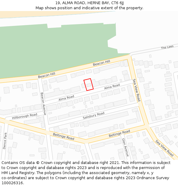 19, ALMA ROAD, HERNE BAY, CT6 6JJ: Location map and indicative extent of plot