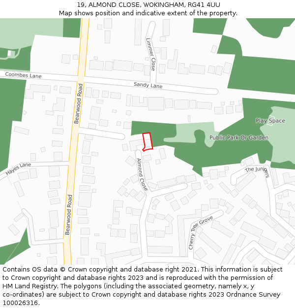 19, ALMOND CLOSE, WOKINGHAM, RG41 4UU: Location map and indicative extent of plot