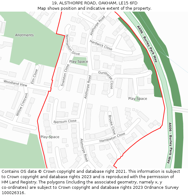 19, ALSTHORPE ROAD, OAKHAM, LE15 6FD: Location map and indicative extent of plot