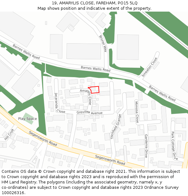 19, AMARYLIS CLOSE, FAREHAM, PO15 5LQ: Location map and indicative extent of plot