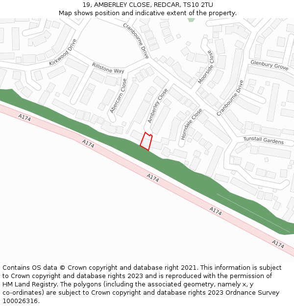 19, AMBERLEY CLOSE, REDCAR, TS10 2TU: Location map and indicative extent of plot