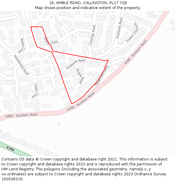 19, AMBLE ROAD, CALLINGTON, PL17 7QE: Location map and indicative extent of plot