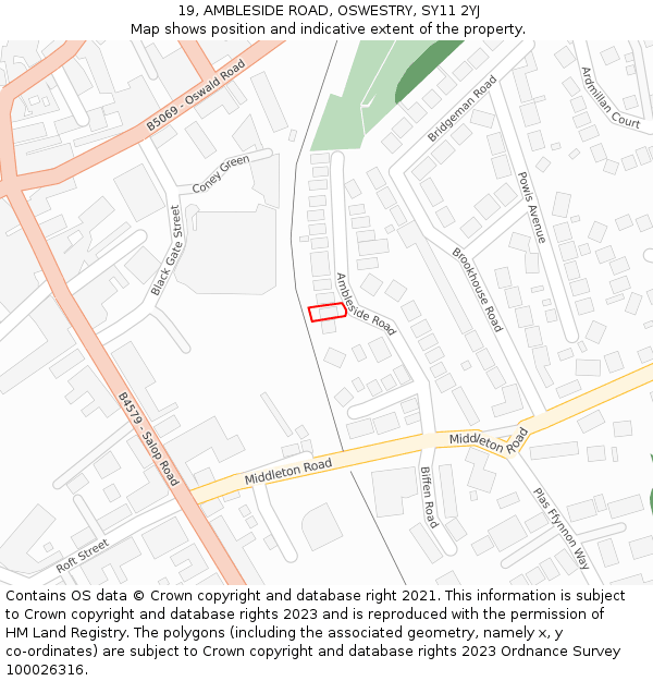 19, AMBLESIDE ROAD, OSWESTRY, SY11 2YJ: Location map and indicative extent of plot