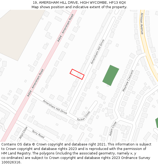 19, AMERSHAM HILL DRIVE, HIGH WYCOMBE, HP13 6QX: Location map and indicative extent of plot