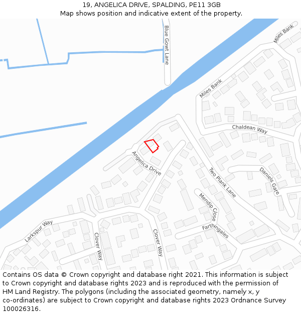 19, ANGELICA DRIVE, SPALDING, PE11 3GB: Location map and indicative extent of plot