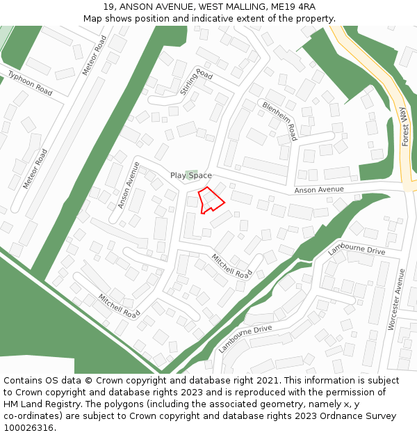 19, ANSON AVENUE, WEST MALLING, ME19 4RA: Location map and indicative extent of plot