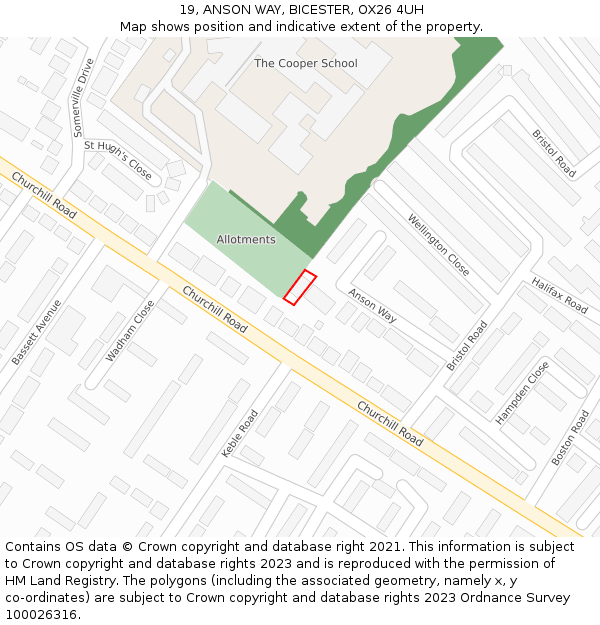 19, ANSON WAY, BICESTER, OX26 4UH: Location map and indicative extent of plot