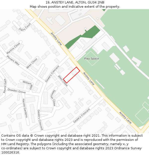 19, ANSTEY LANE, ALTON, GU34 2NB: Location map and indicative extent of plot