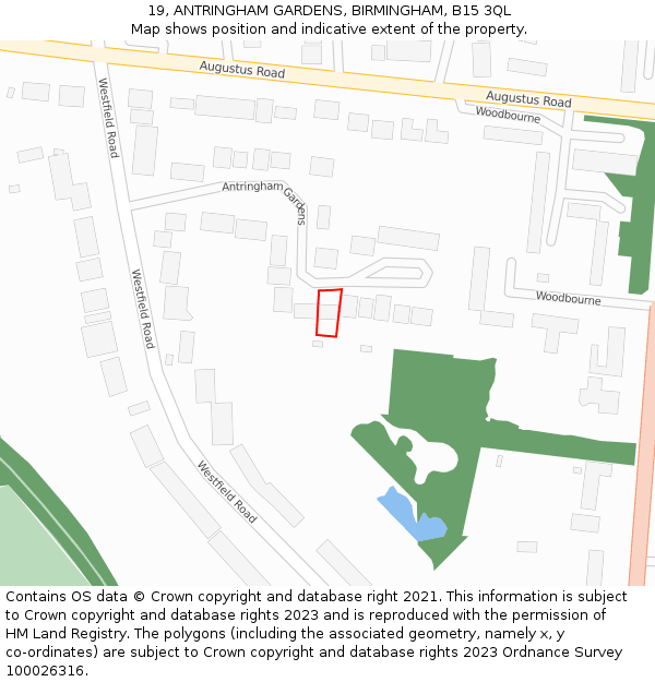 19, ANTRINGHAM GARDENS, BIRMINGHAM, B15 3QL: Location map and indicative extent of plot