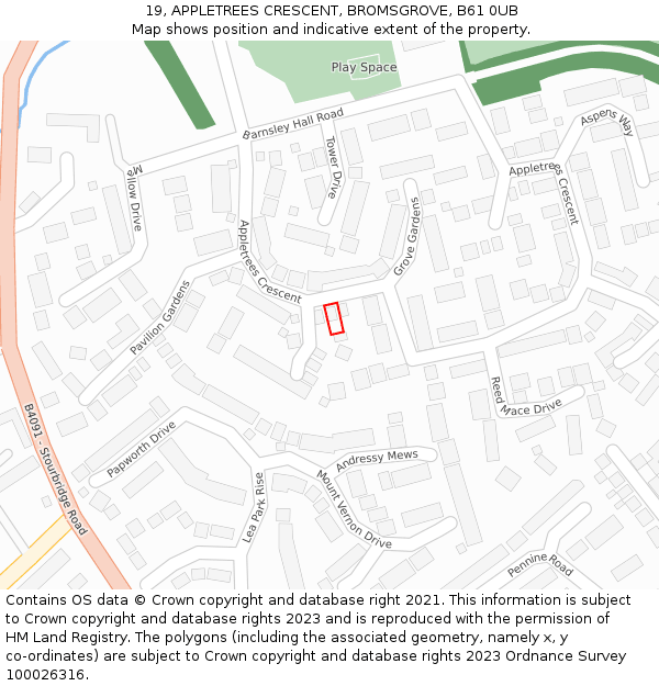 19, APPLETREES CRESCENT, BROMSGROVE, B61 0UB: Location map and indicative extent of plot