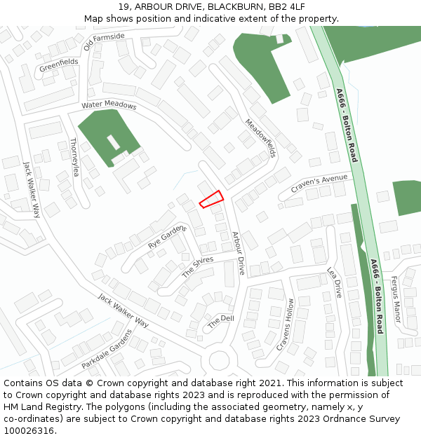19, ARBOUR DRIVE, BLACKBURN, BB2 4LF: Location map and indicative extent of plot