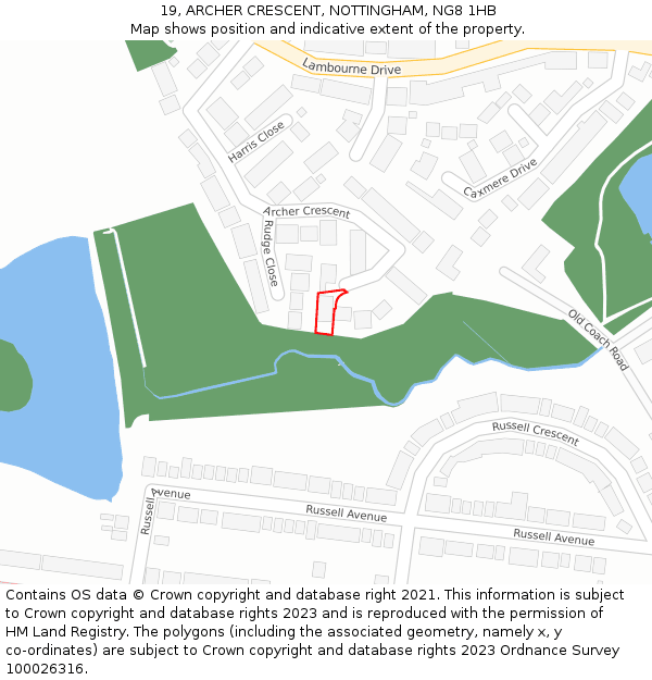 19, ARCHER CRESCENT, NOTTINGHAM, NG8 1HB: Location map and indicative extent of plot