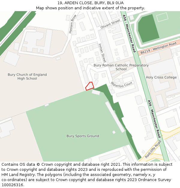 19, ARDEN CLOSE, BURY, BL9 0UA: Location map and indicative extent of plot