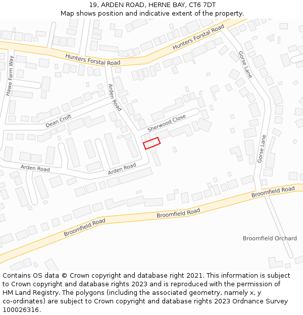 19, ARDEN ROAD, HERNE BAY, CT6 7DT: Location map and indicative extent of plot