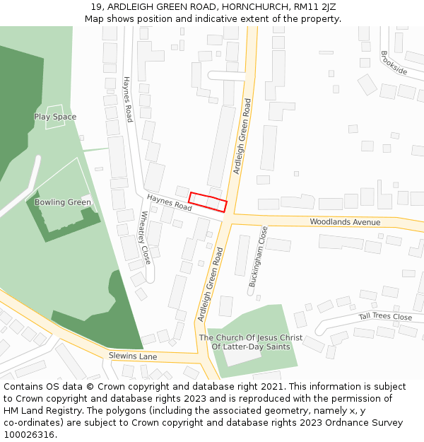 19, ARDLEIGH GREEN ROAD, HORNCHURCH, RM11 2JZ: Location map and indicative extent of plot