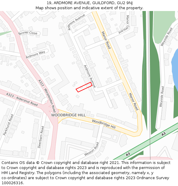 19, ARDMORE AVENUE, GUILDFORD, GU2 9NJ: Location map and indicative extent of plot