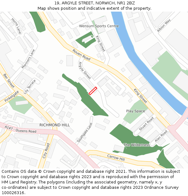 19, ARGYLE STREET, NORWICH, NR1 2BZ: Location map and indicative extent of plot