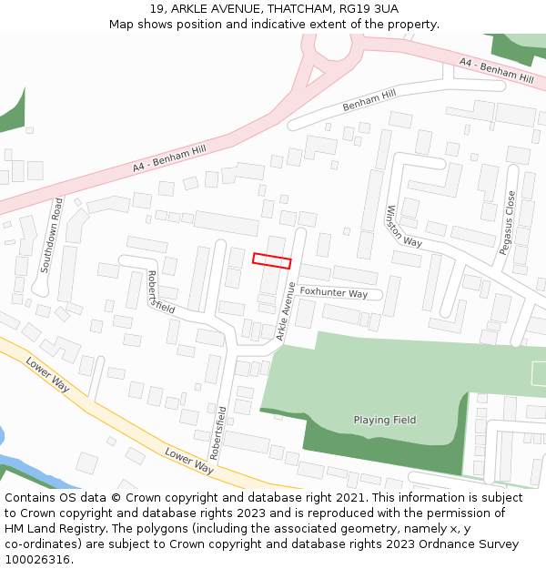 19, ARKLE AVENUE, THATCHAM, RG19 3UA: Location map and indicative extent of plot