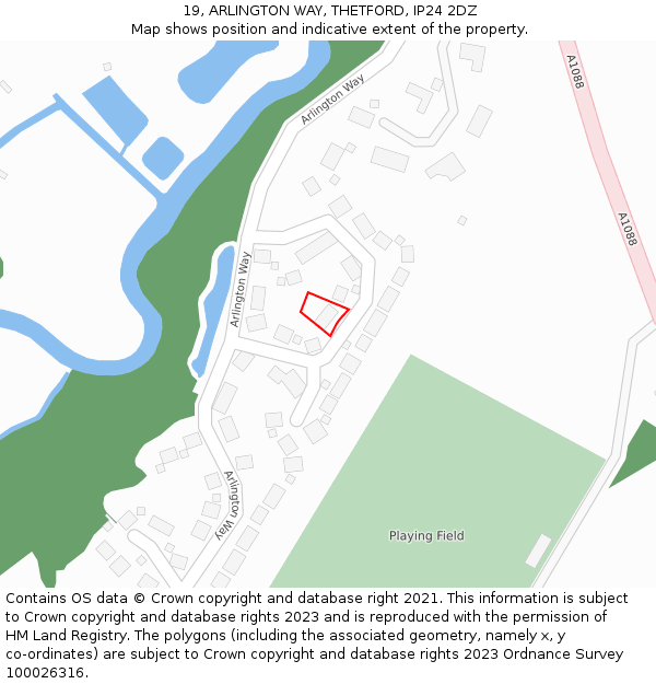 19, ARLINGTON WAY, THETFORD, IP24 2DZ: Location map and indicative extent of plot