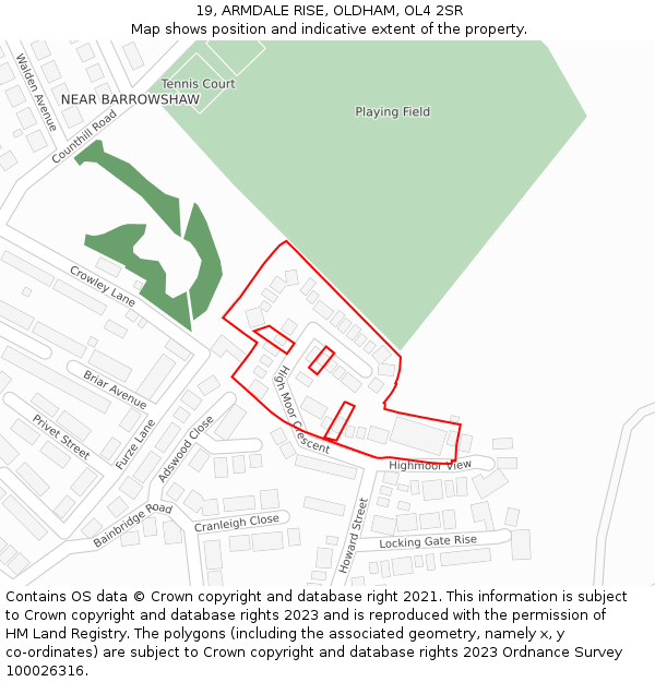 19, ARMDALE RISE, OLDHAM, OL4 2SR: Location map and indicative extent of plot