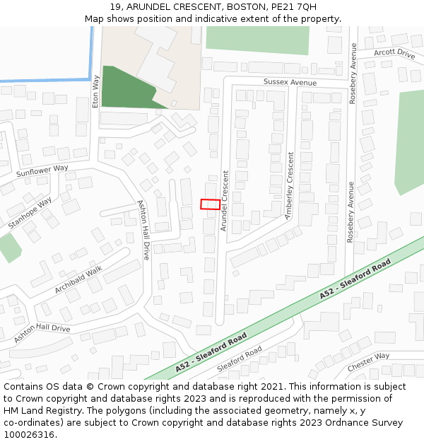 19, ARUNDEL CRESCENT, BOSTON, PE21 7QH: Location map and indicative extent of plot