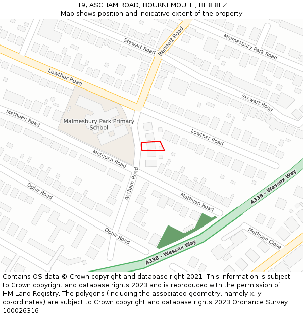 19, ASCHAM ROAD, BOURNEMOUTH, BH8 8LZ: Location map and indicative extent of plot