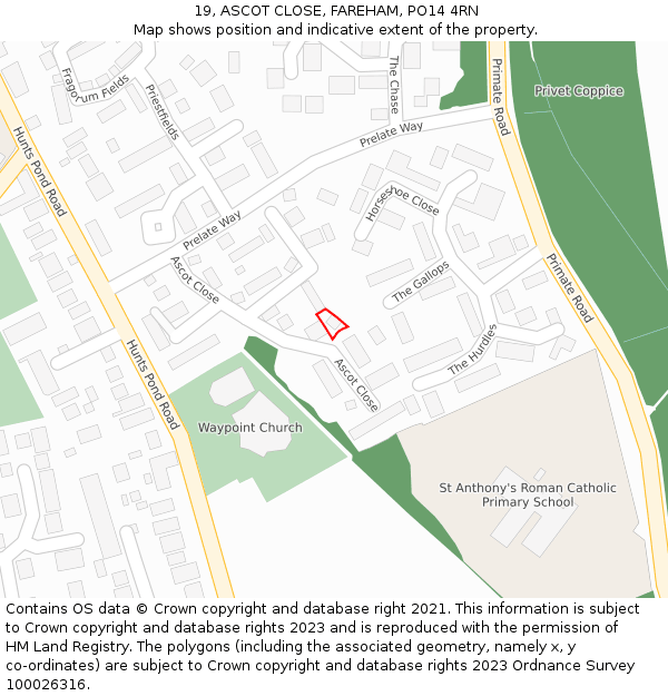 19, ASCOT CLOSE, FAREHAM, PO14 4RN: Location map and indicative extent of plot