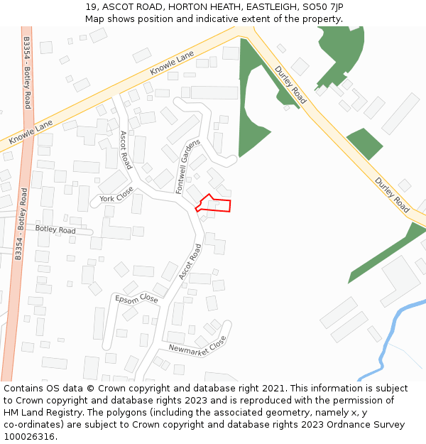 19, ASCOT ROAD, HORTON HEATH, EASTLEIGH, SO50 7JP: Location map and indicative extent of plot