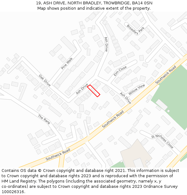 19, ASH DRIVE, NORTH BRADLEY, TROWBRIDGE, BA14 0SN: Location map and indicative extent of plot