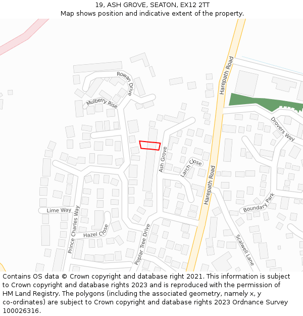 19, ASH GROVE, SEATON, EX12 2TT: Location map and indicative extent of plot