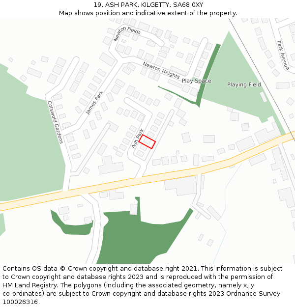 19, ASH PARK, KILGETTY, SA68 0XY: Location map and indicative extent of plot