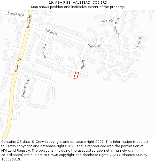 19, ASH RISE, HALSTEAD, CO9 1RD: Location map and indicative extent of plot