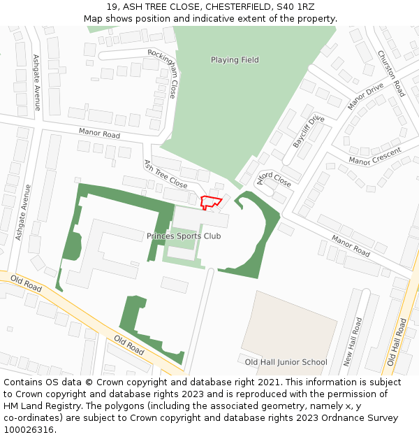 19, ASH TREE CLOSE, CHESTERFIELD, S40 1RZ: Location map and indicative extent of plot