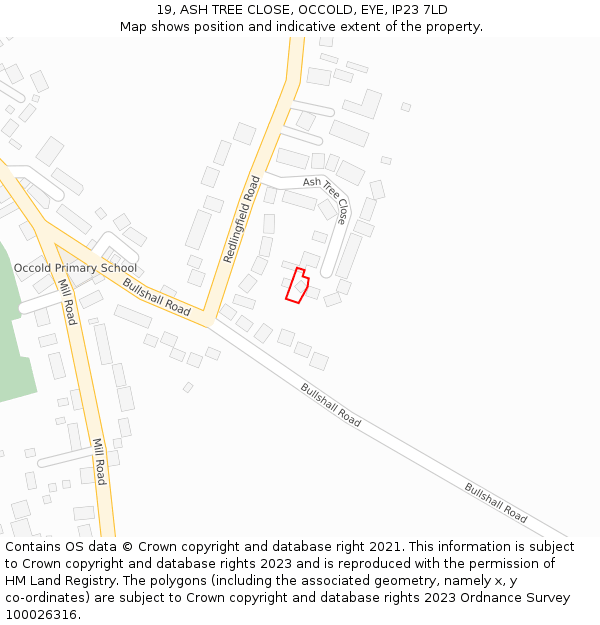 19, ASH TREE CLOSE, OCCOLD, EYE, IP23 7LD: Location map and indicative extent of plot