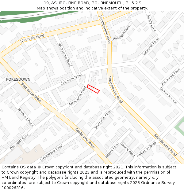 19, ASHBOURNE ROAD, BOURNEMOUTH, BH5 2JS: Location map and indicative extent of plot