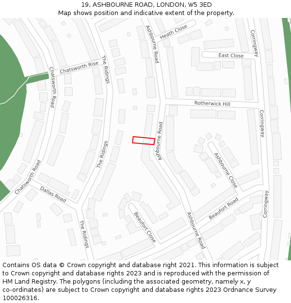 19, ASHBOURNE ROAD, LONDON, W5 3ED: Location map and indicative extent of plot