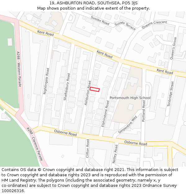 19, ASHBURTON ROAD, SOUTHSEA, PO5 3JS: Location map and indicative extent of plot