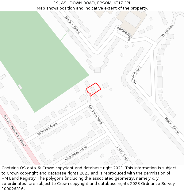 19, ASHDOWN ROAD, EPSOM, KT17 3PL: Location map and indicative extent of plot