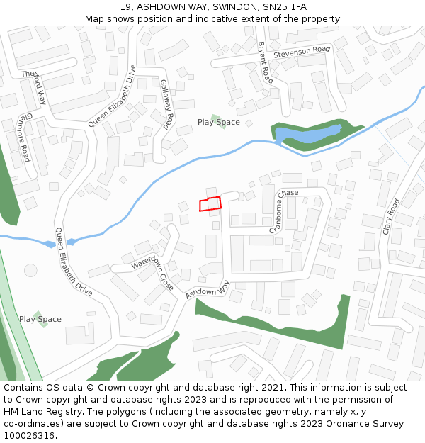 19, ASHDOWN WAY, SWINDON, SN25 1FA: Location map and indicative extent of plot