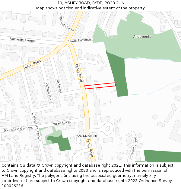 19, ASHEY ROAD, RYDE, PO33 2UN: Location map and indicative extent of plot