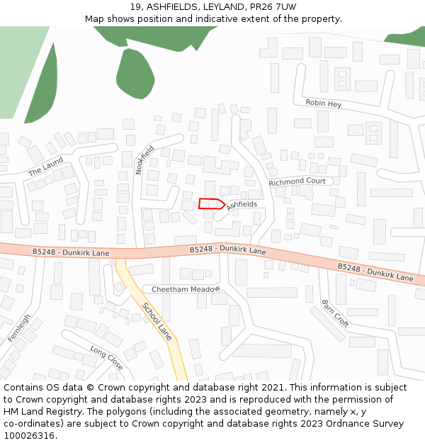 19, ASHFIELDS, LEYLAND, PR26 7UW: Location map and indicative extent of plot