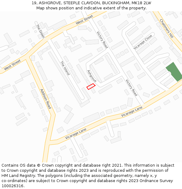 19, ASHGROVE, STEEPLE CLAYDON, BUCKINGHAM, MK18 2LW: Location map and indicative extent of plot