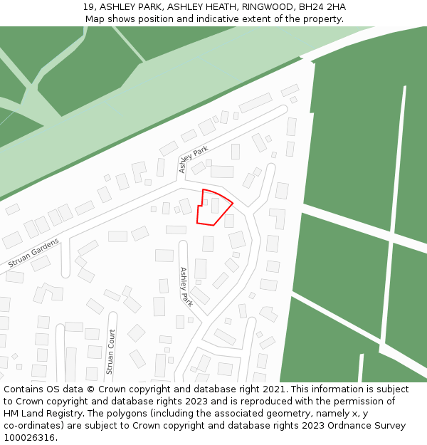 19, ASHLEY PARK, ASHLEY HEATH, RINGWOOD, BH24 2HA: Location map and indicative extent of plot