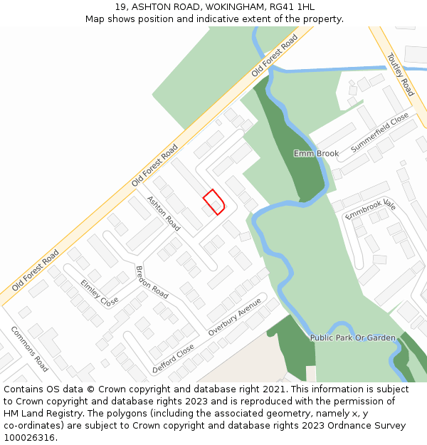 19, ASHTON ROAD, WOKINGHAM, RG41 1HL: Location map and indicative extent of plot