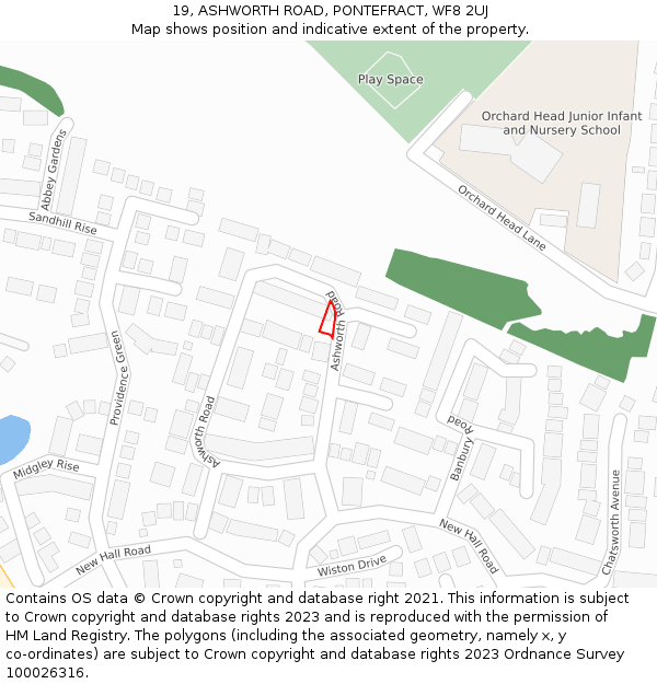 19, ASHWORTH ROAD, PONTEFRACT, WF8 2UJ: Location map and indicative extent of plot