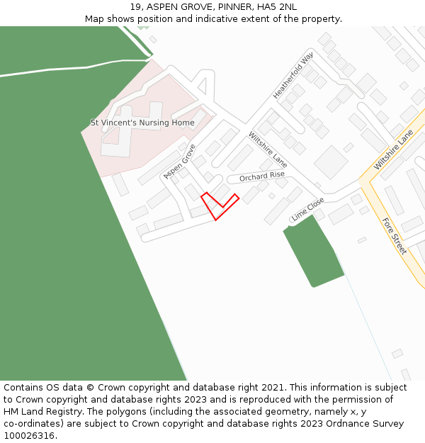19, ASPEN GROVE, PINNER, HA5 2NL: Location map and indicative extent of plot