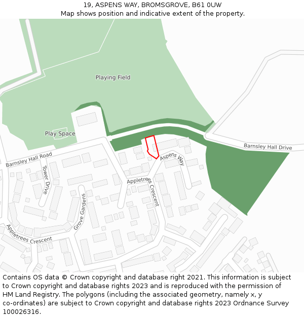19, ASPENS WAY, BROMSGROVE, B61 0UW: Location map and indicative extent of plot